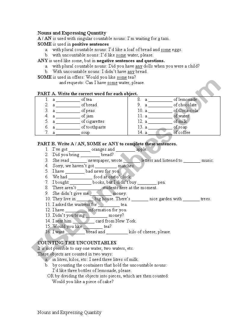 expressing quantity worksheet