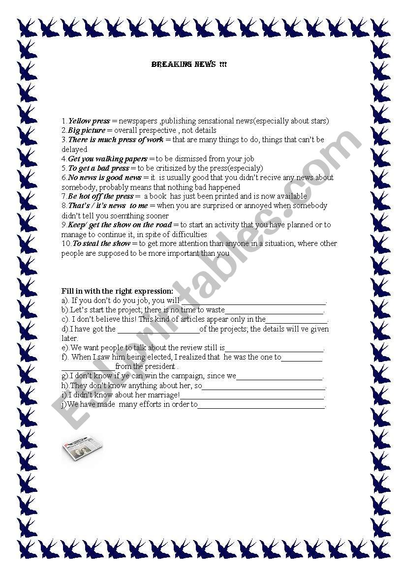 mass media idioms worksheet