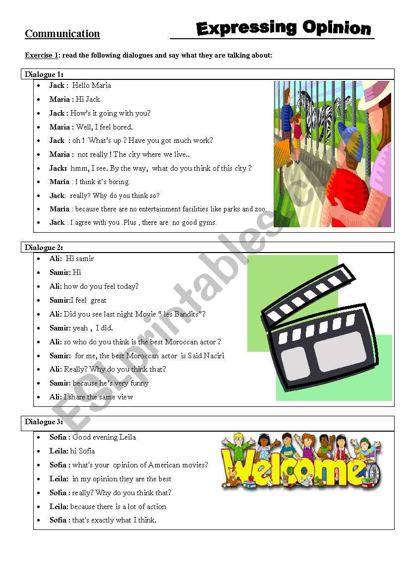 Expressing opinion worksheet