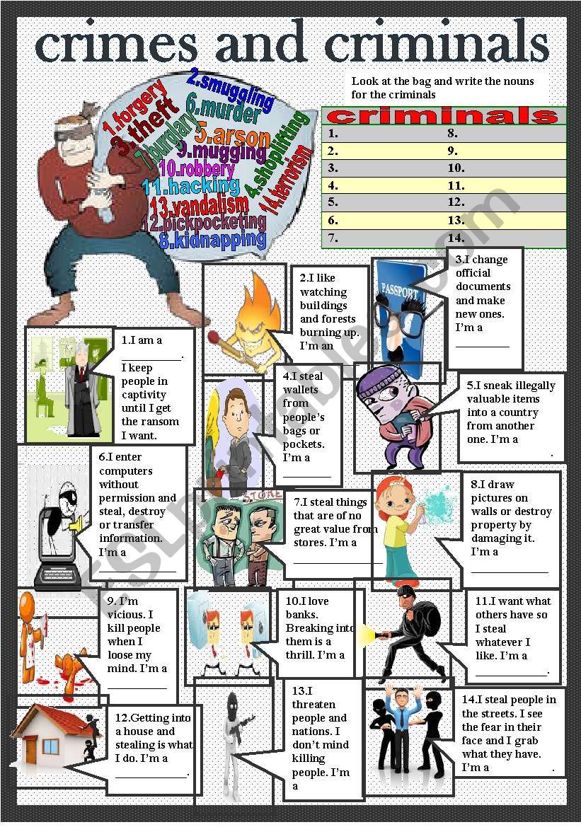 crimes and criminals worksheet