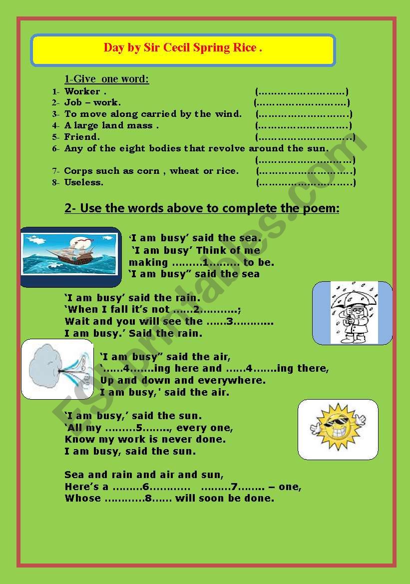 Day by Sir Cecil  worksheet