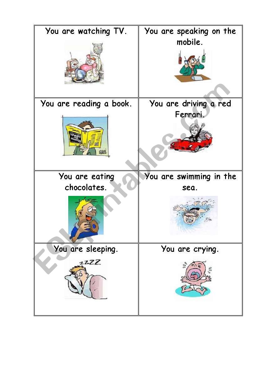 Cards actions miming worksheet