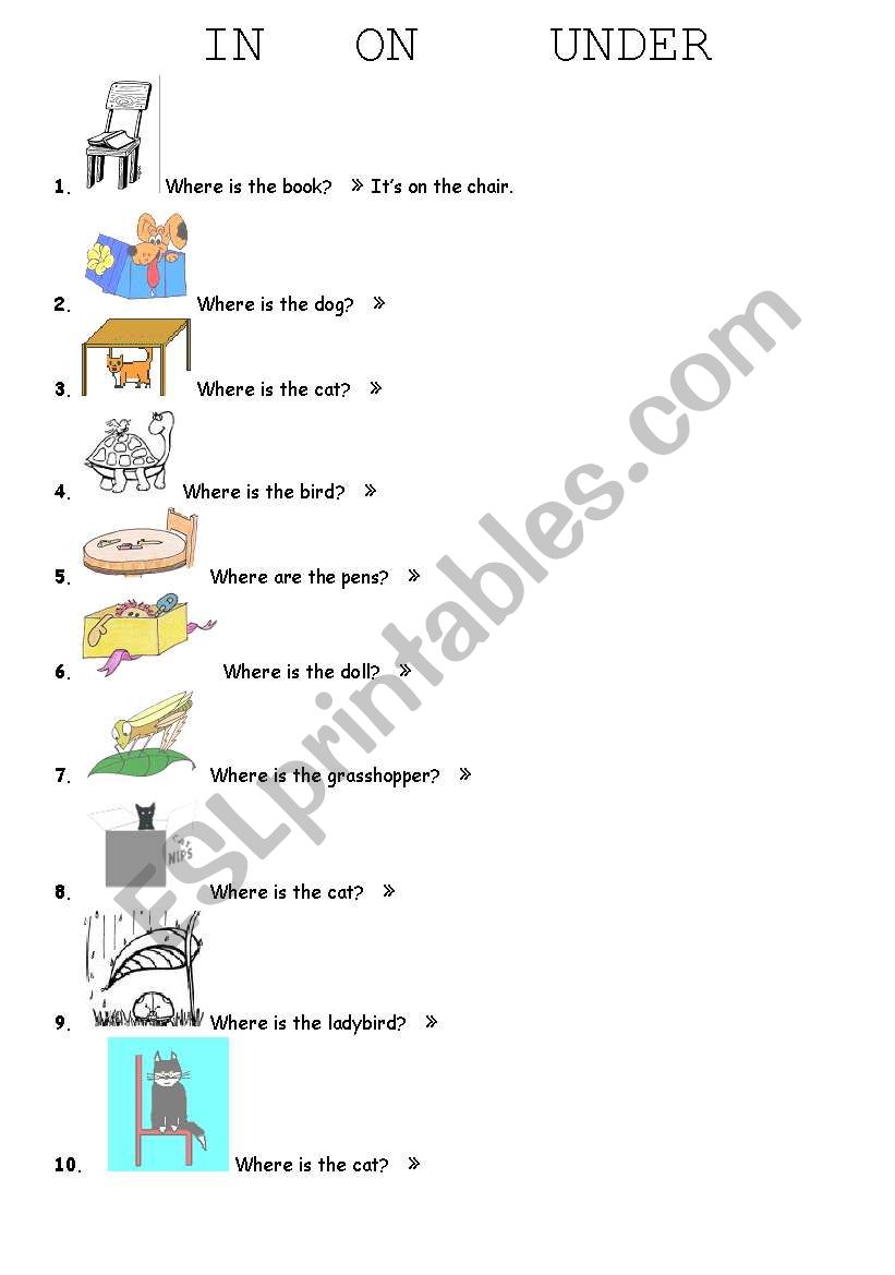 PREPOSITIONS OF PLACE worksheet