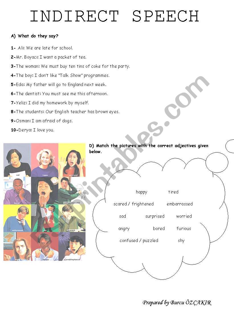 REPORTED SPEECH & EMOTIONS worksheet