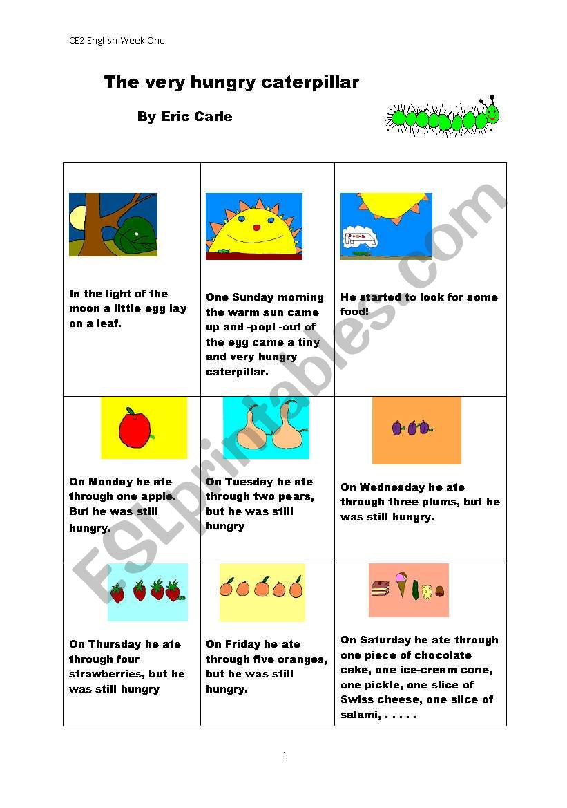the very hungry caterpillar by Eric Carle, storyboard