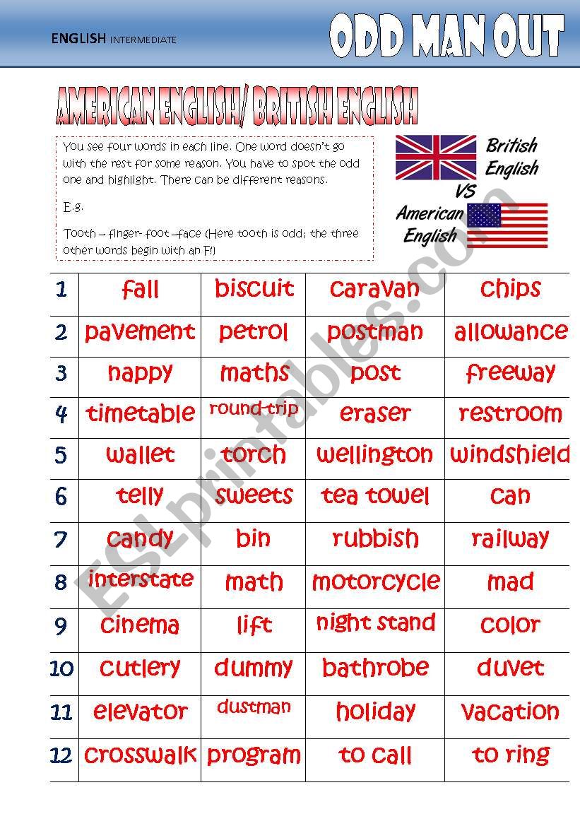 Odd One Out -American English / British English