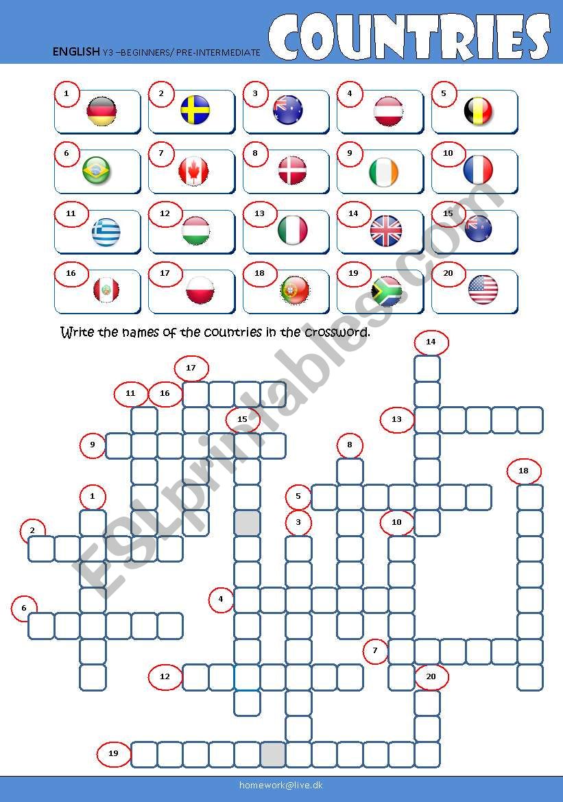 Crossword -Countries worksheet