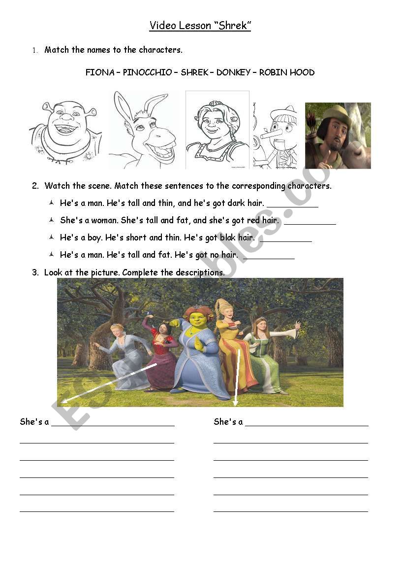 SHREK Video Lesson worksheet