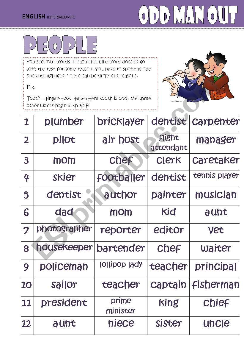 Odd One Out -People worksheet