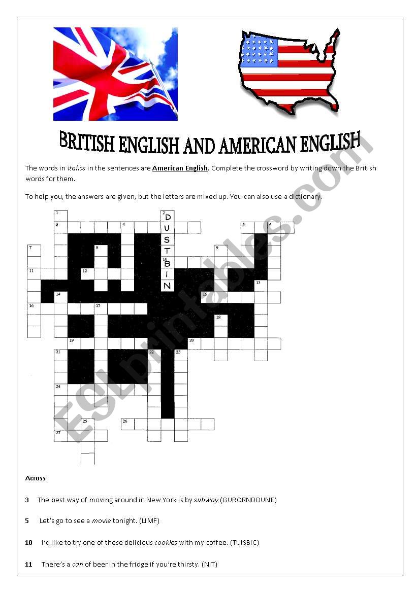 BRITISH AND AMERICAN ENGLISH : A CROSSWORD PUZZLE