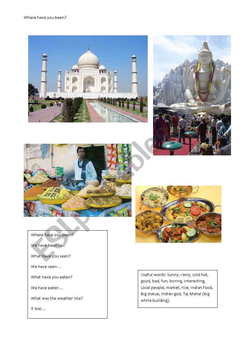Where have you been? India worksheet