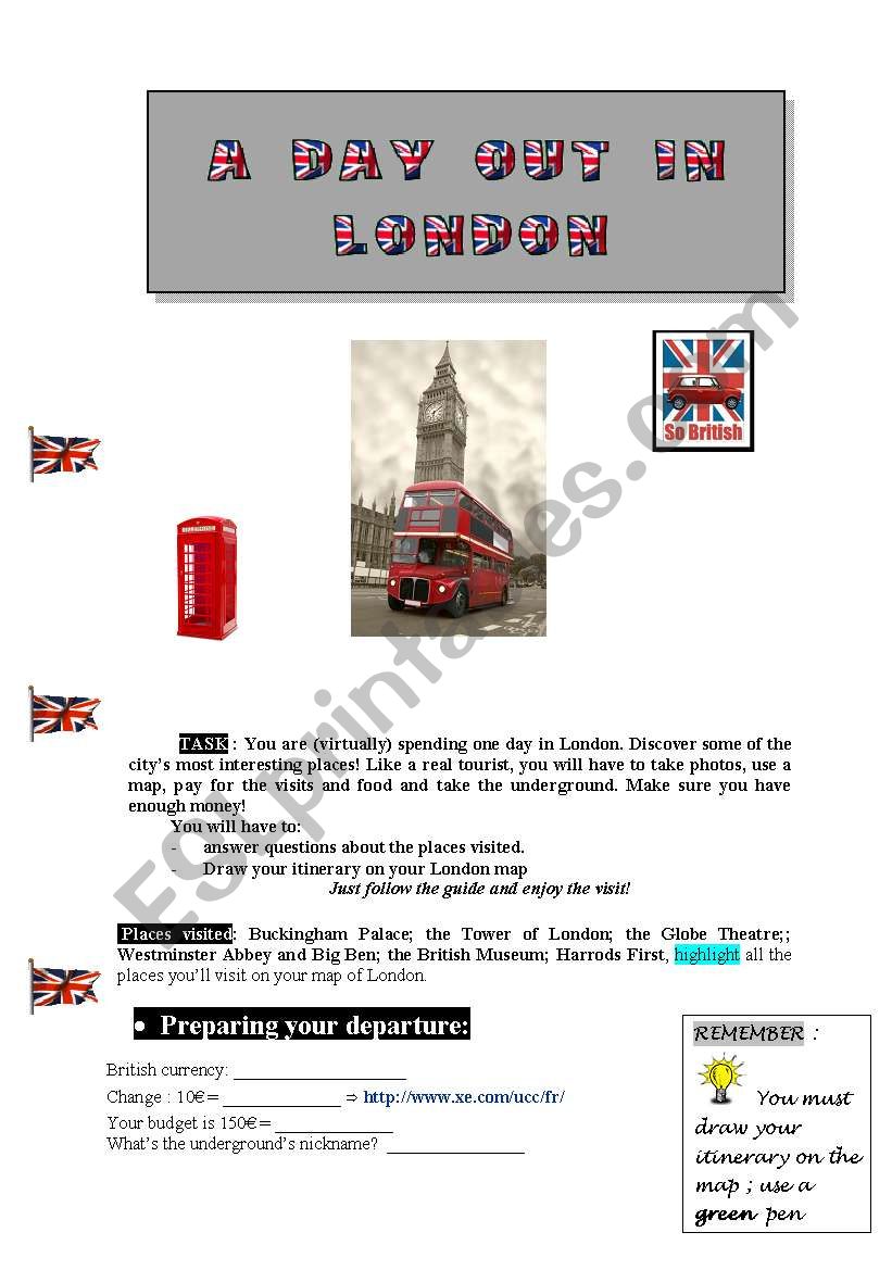 A day out in London part 1 worksheet