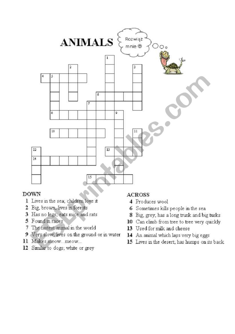 Animal crossword worksheet