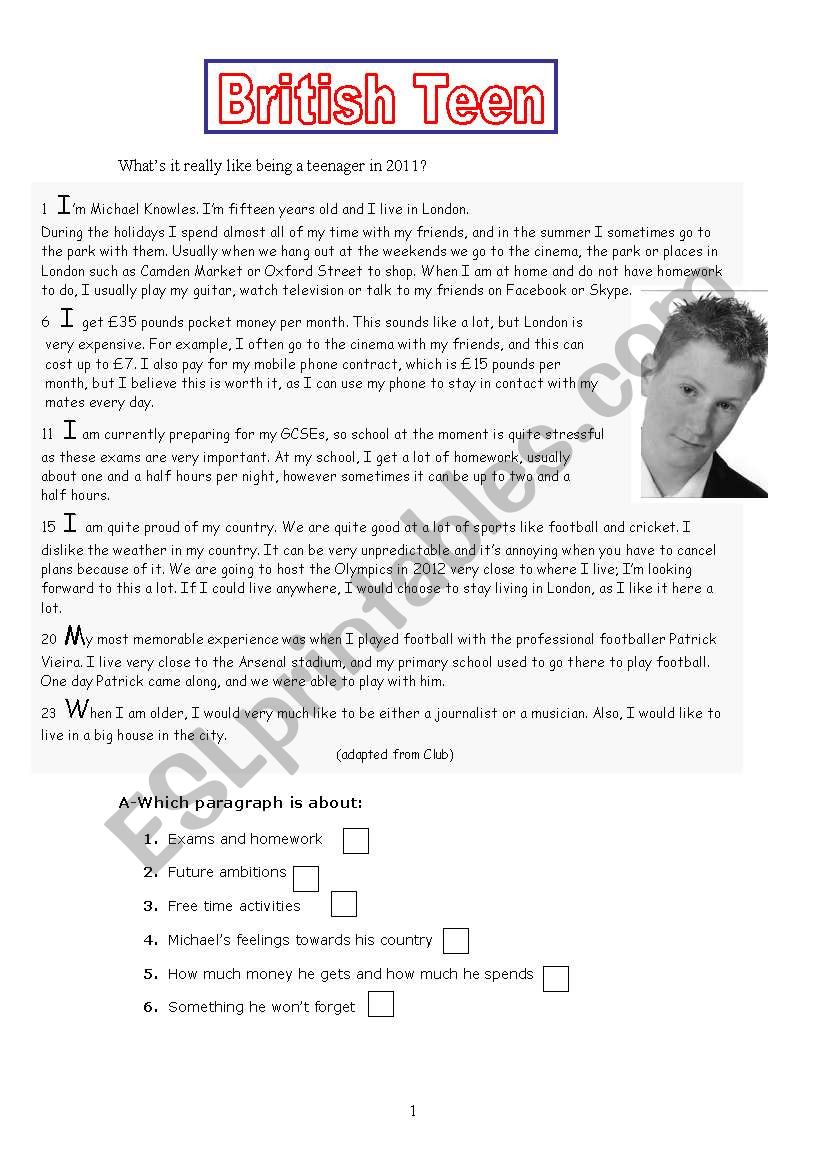 British Teen worksheet