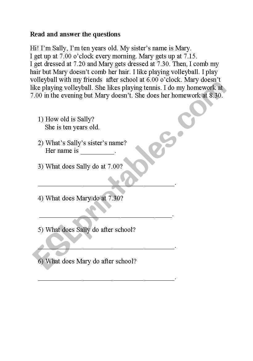 reading text worksheet