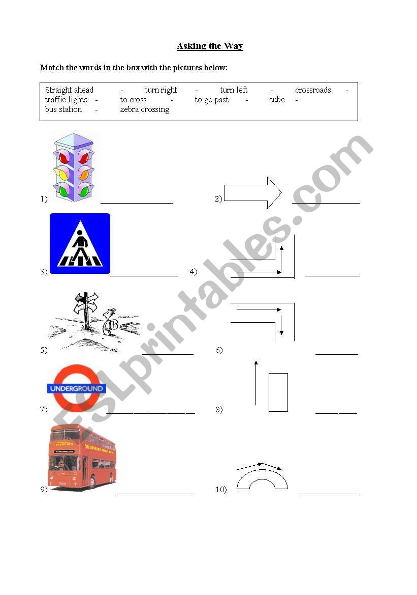 Asking the Way - Match the words and the pictures