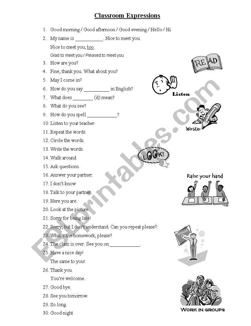 classroom expression worksheet