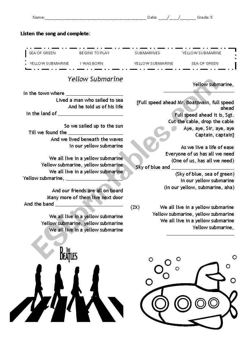 Yellow Submarine - Song worksheet