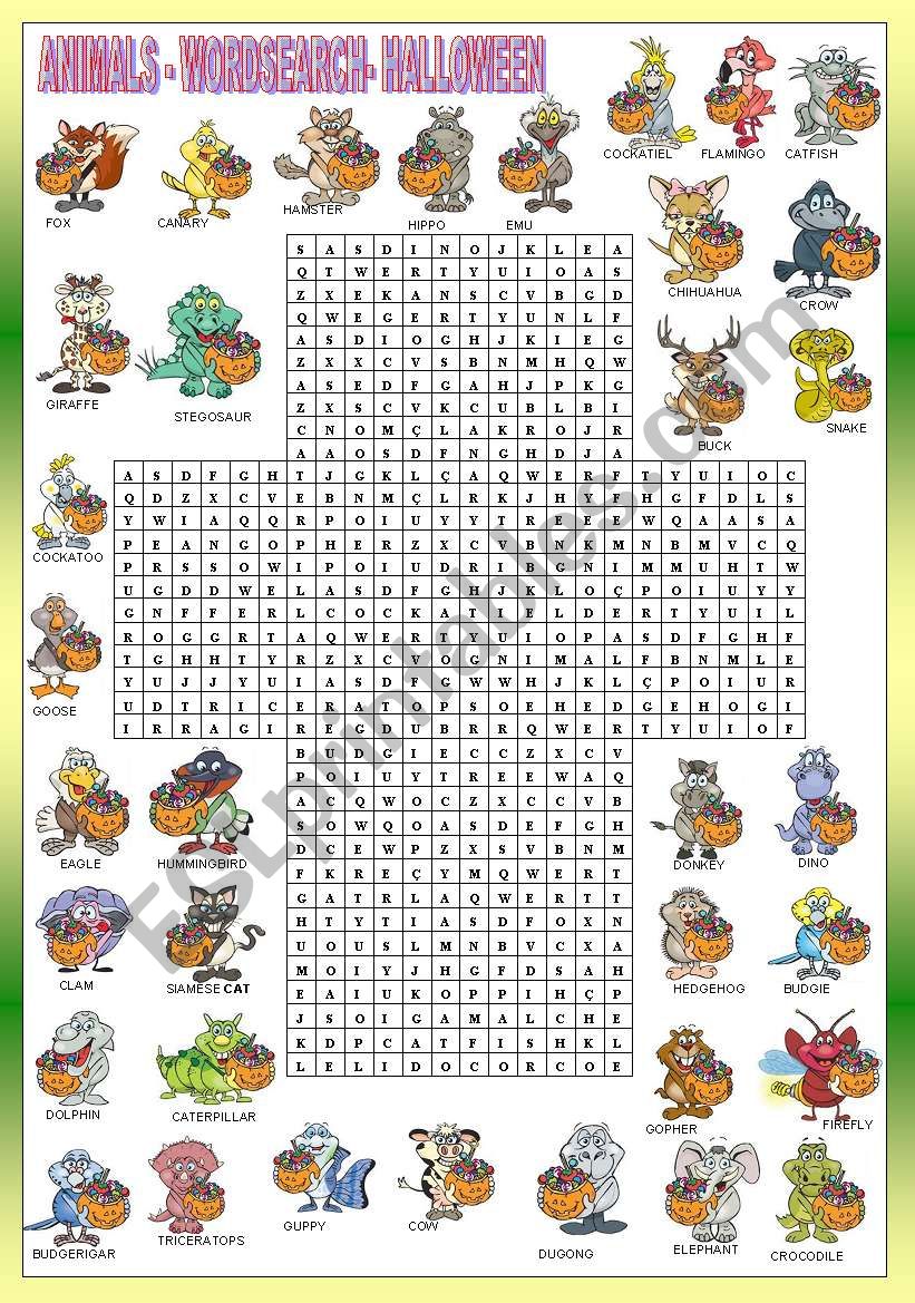 ANIMALS - HALLOWEEN - wordsearch -FOR BEGINNERS 