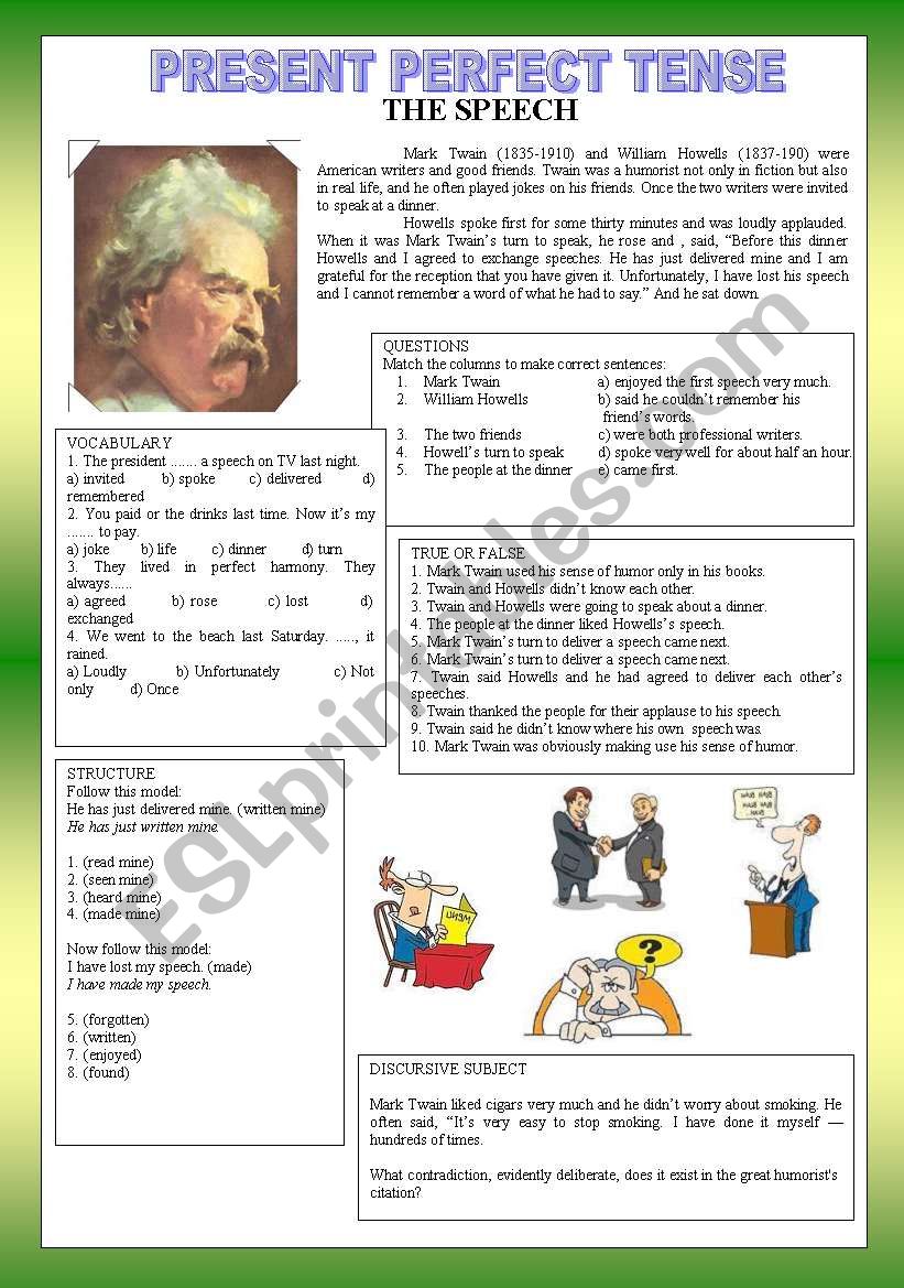 THE SPEECH - PRESENT PERFECT TENSE + KEY