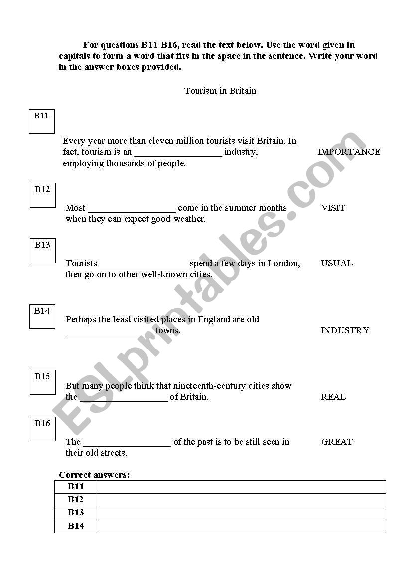 Tourism in Britain worksheet