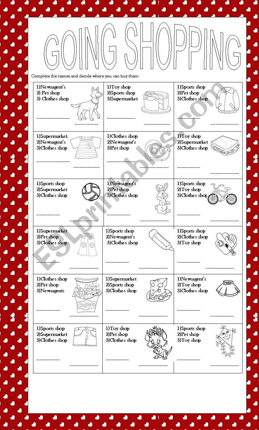 Going shopping worksheet