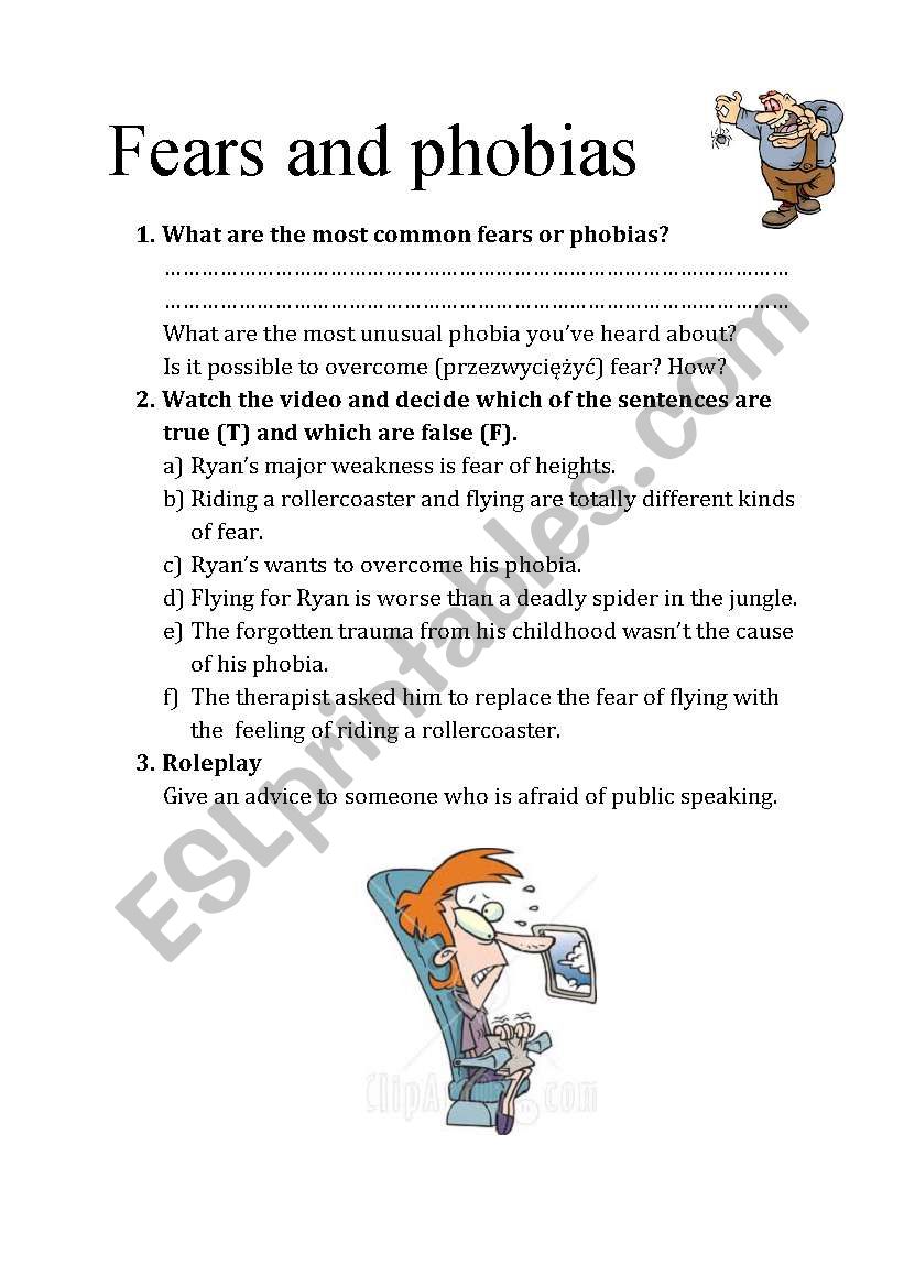 Fears and phobias worksheet