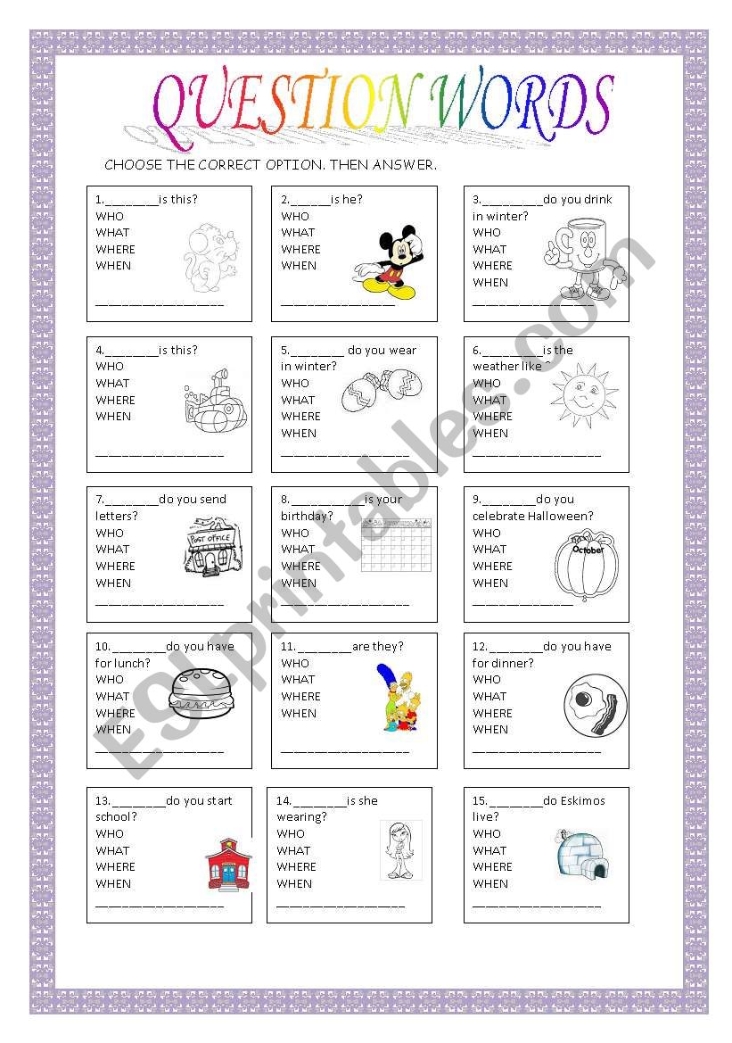 Question Words worksheet