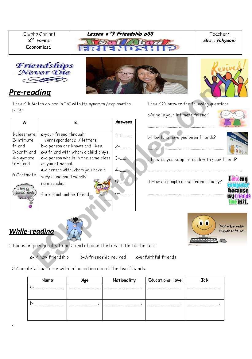 Lesson N3:Friendship(second Form Tunisian pupils)