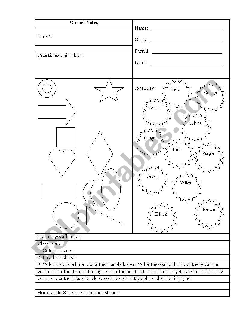 Cornel Notes-Colors and Shapes