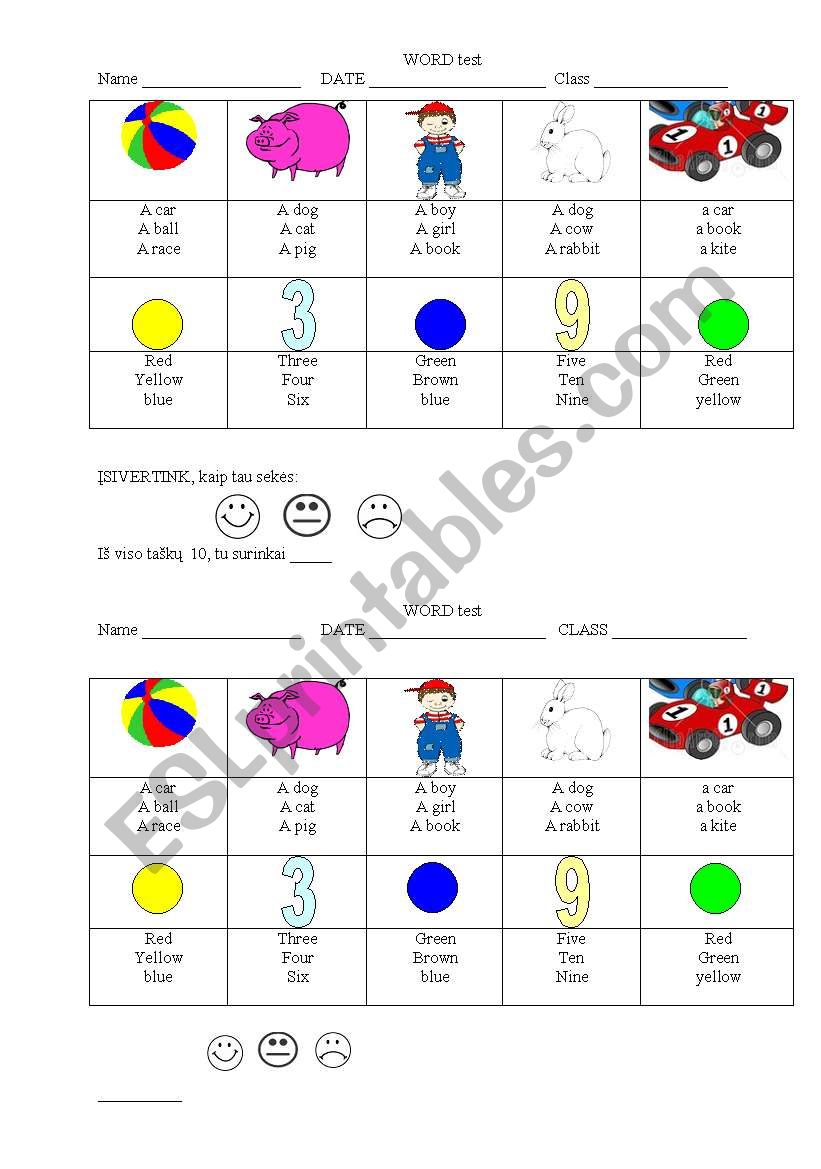 word test worksheet