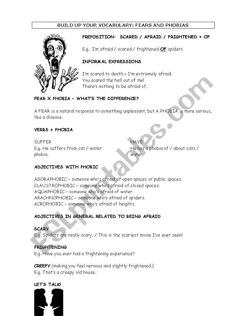 fears and phobias worksheet