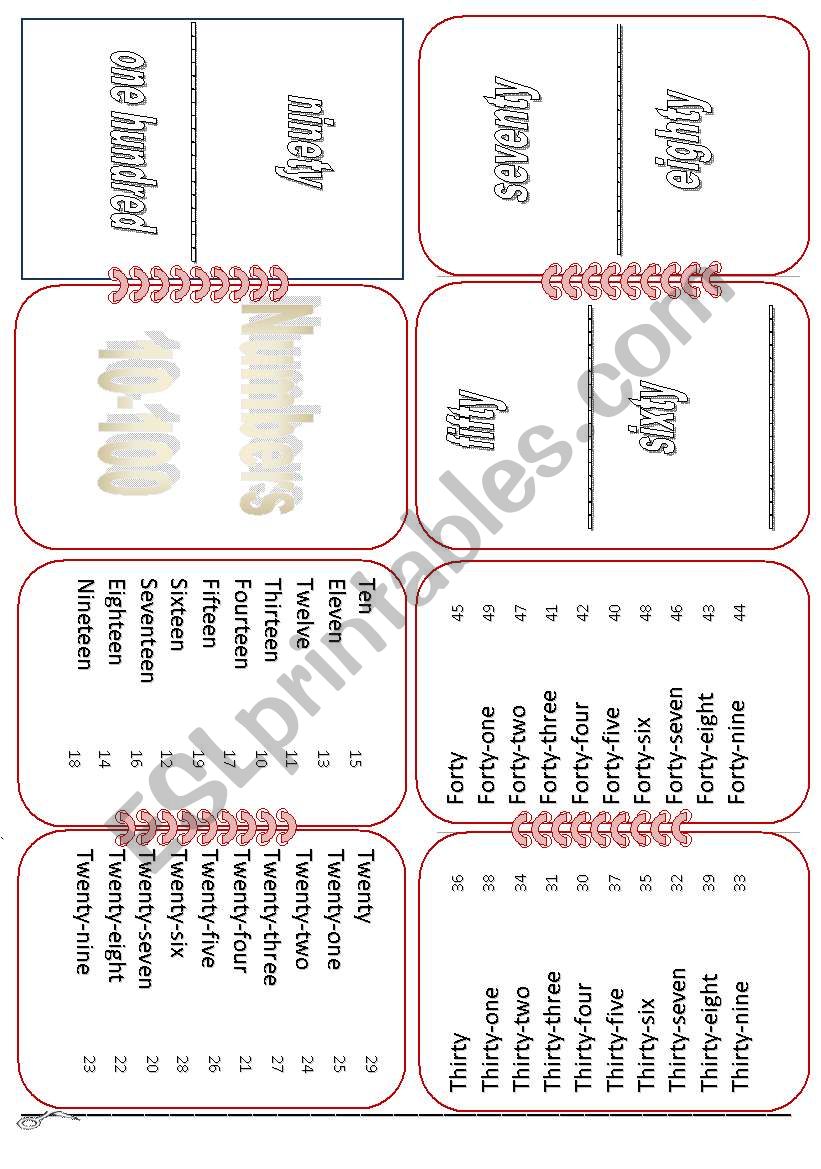 numbers 10-100 minibook worksheet