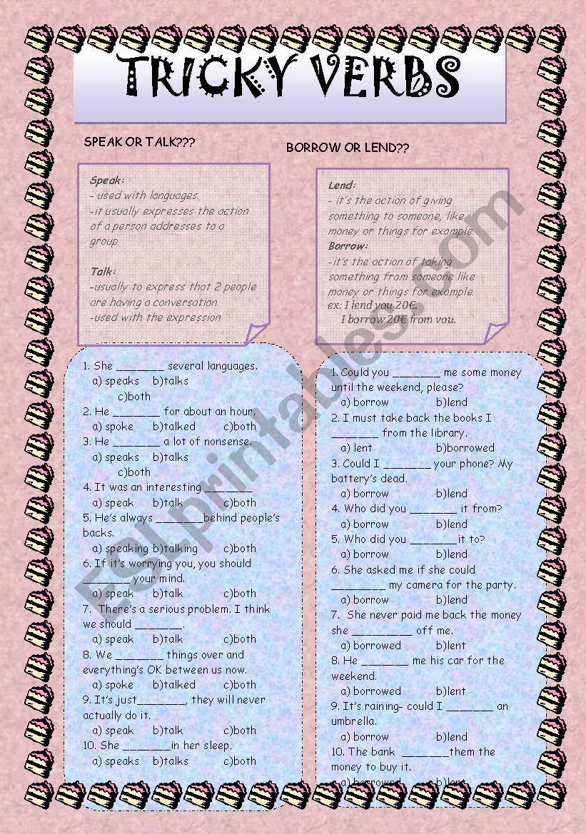 tricky verbs worksheet