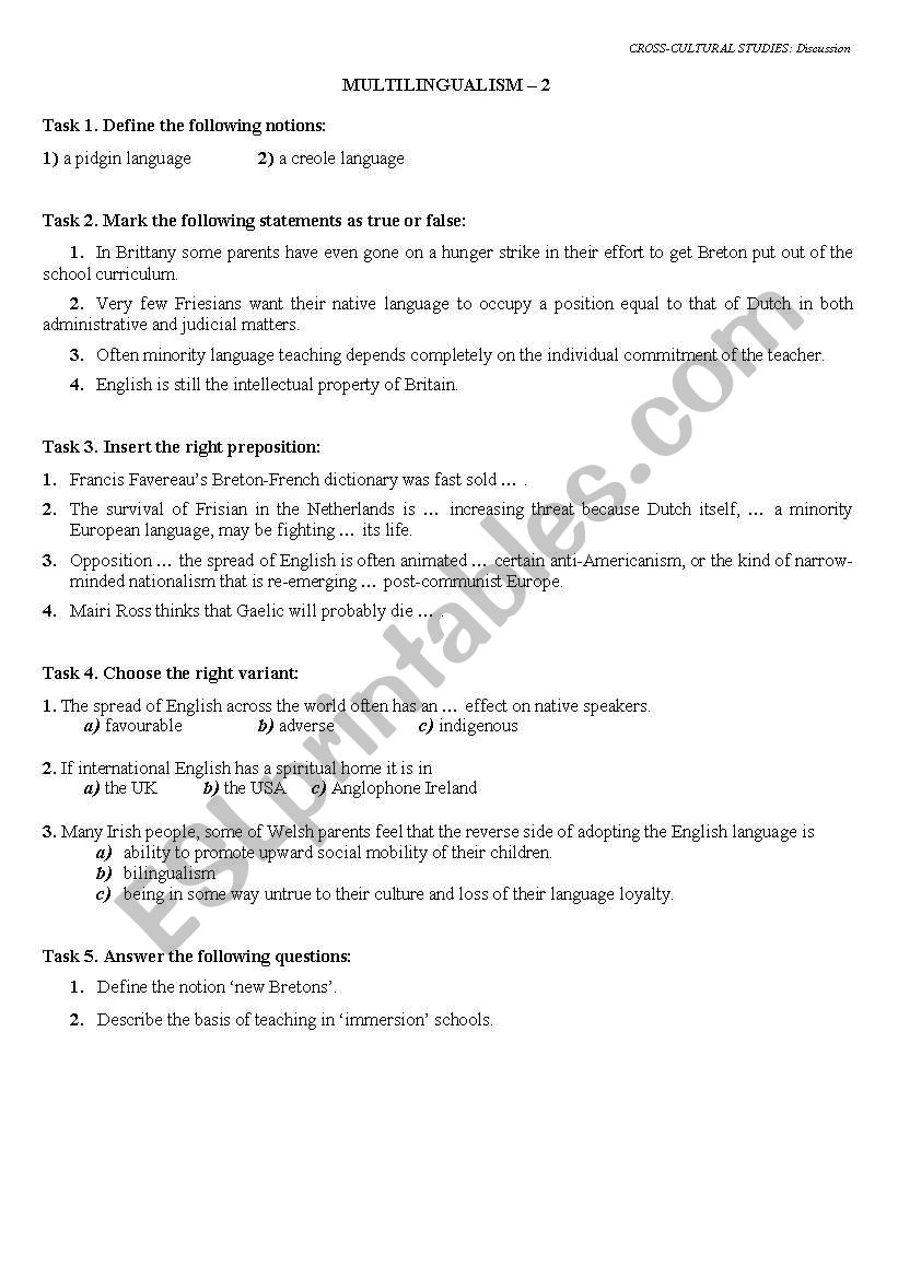 multilingualism worksheet