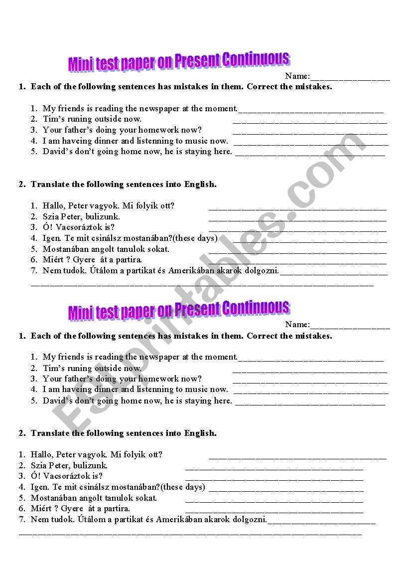 Present continuous worksheet