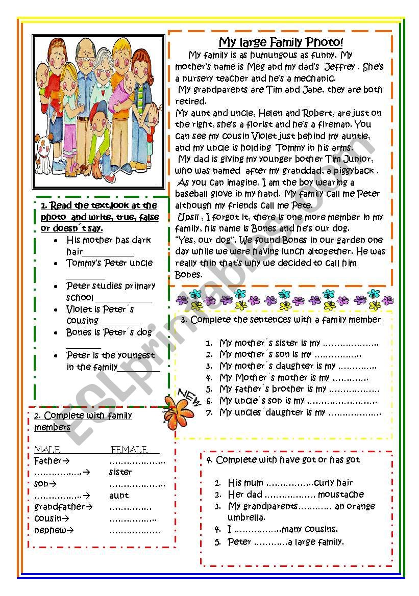 MY LARGE FAMILY READING! worksheet