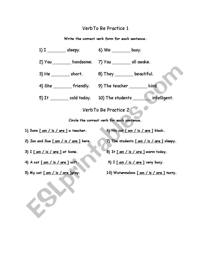 verb to be practice worksheet