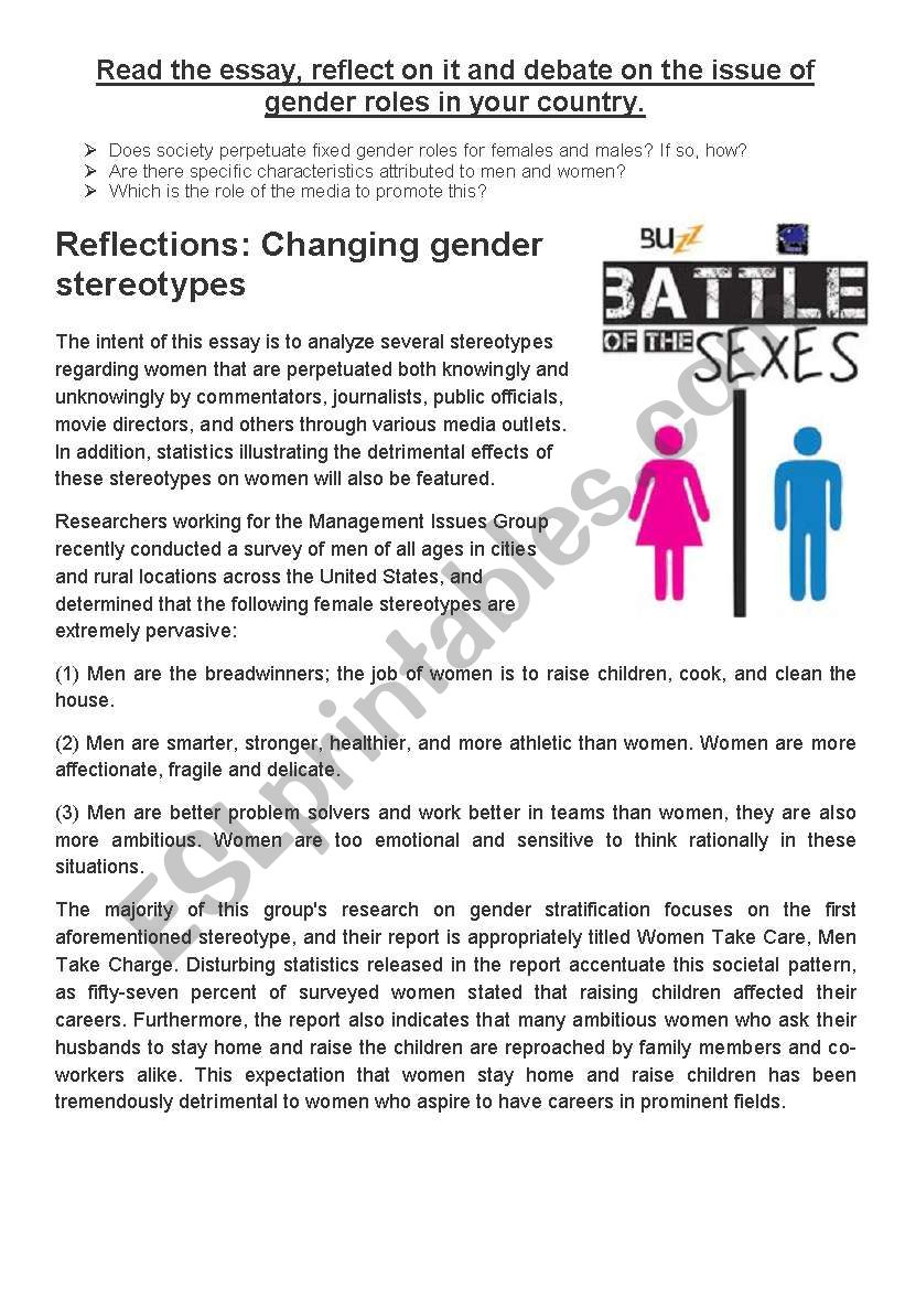 The Battle of the Sexes worksheet