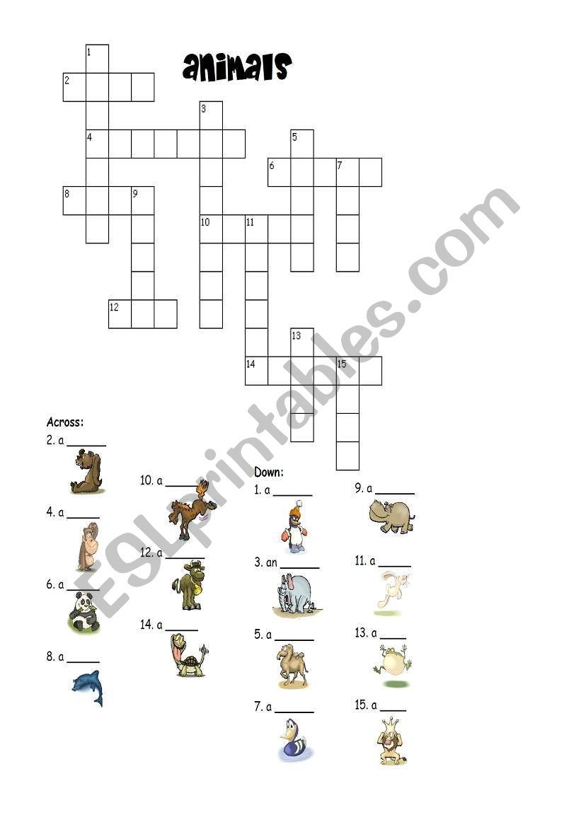 Animals crosswords  worksheet