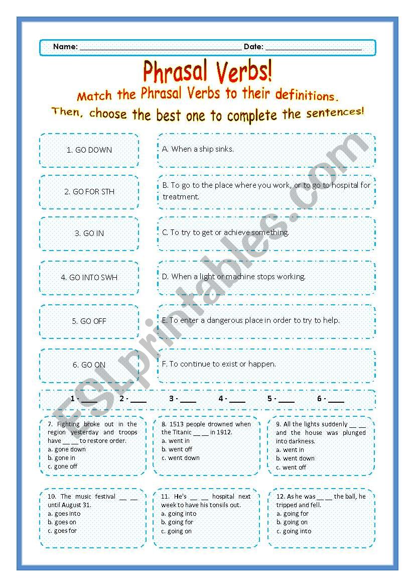 > Phrasal Verbs Practice 71! > --*-- Definitions + Exercise --*-- BW Included --*-- Fully Editable With Key!