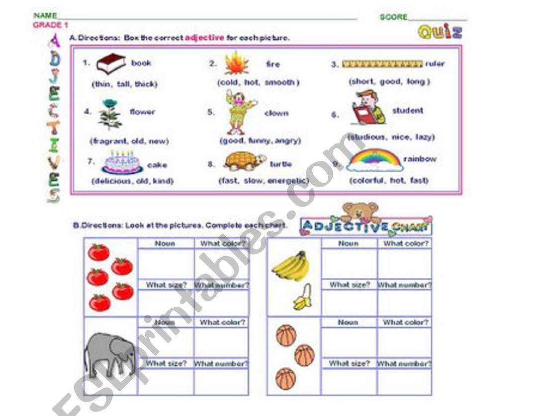 numbers, size, etc worksheet