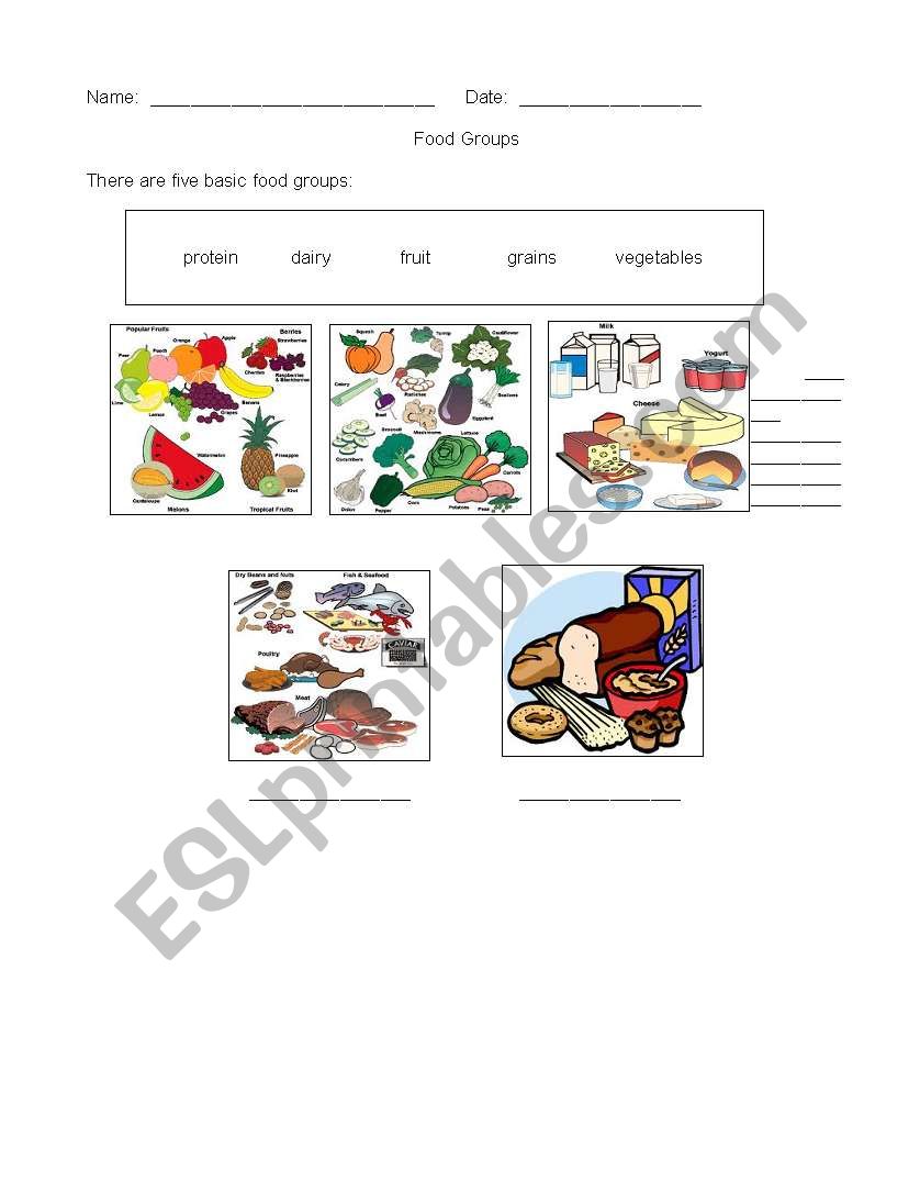 Food Groups Page 1 worksheet