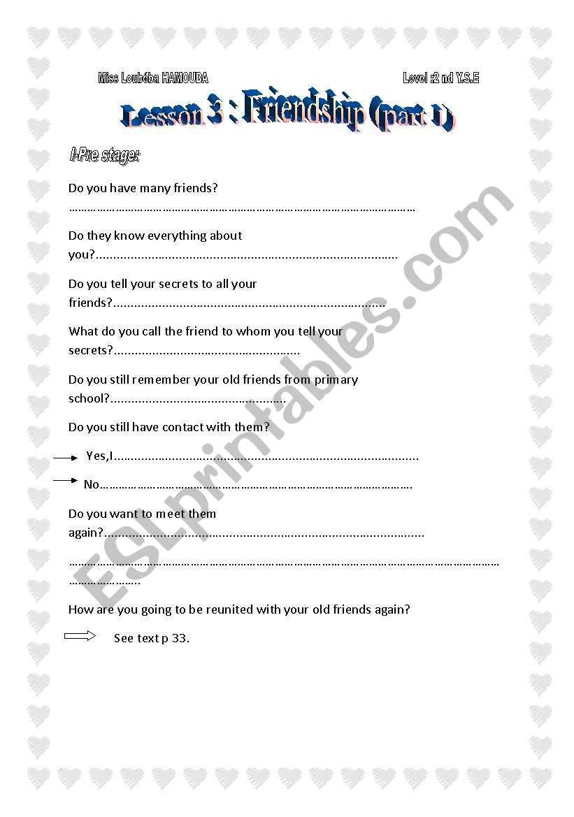 friendship worksheet