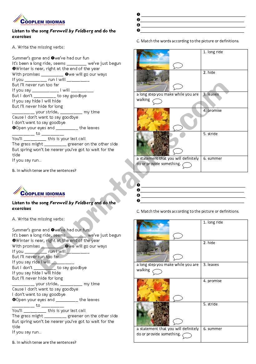 Farewell by Feldberg worksheet