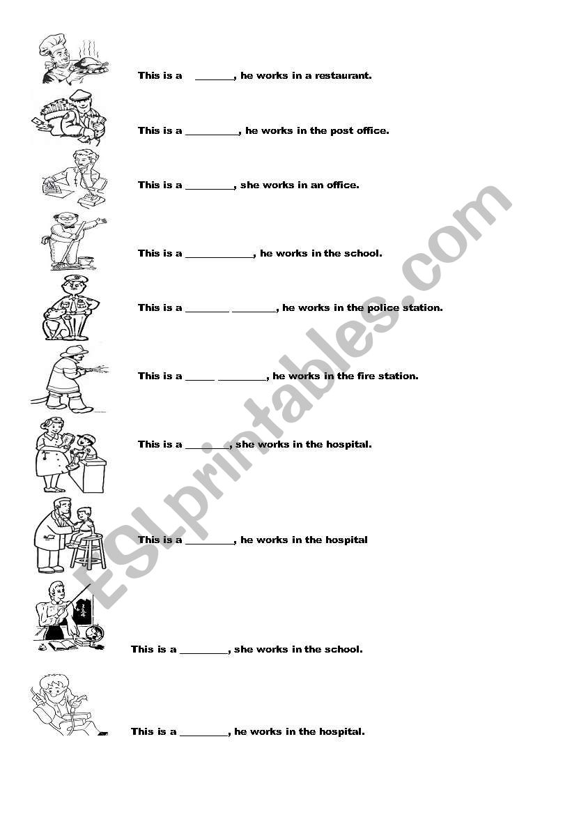 profession fill in the gaps worksheet