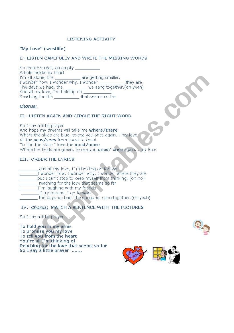 song : my love ( by westlife) worksheet