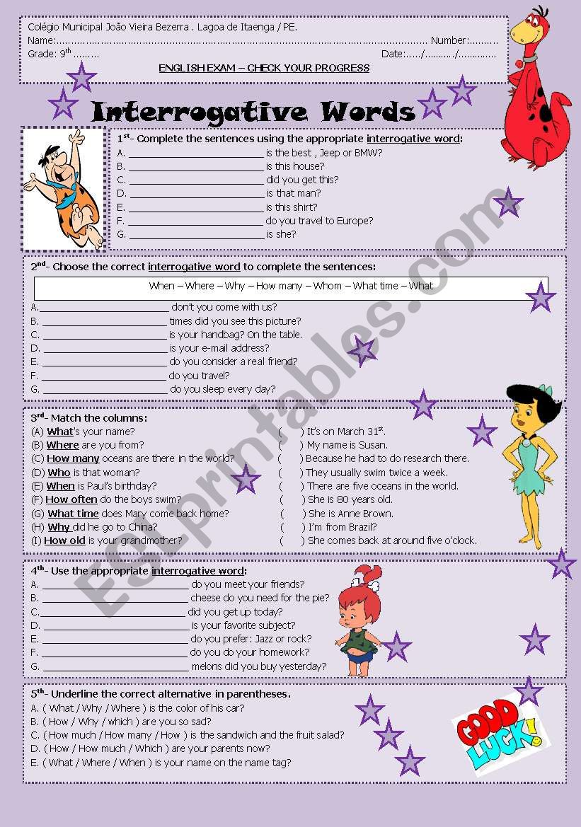 Question Words worksheet