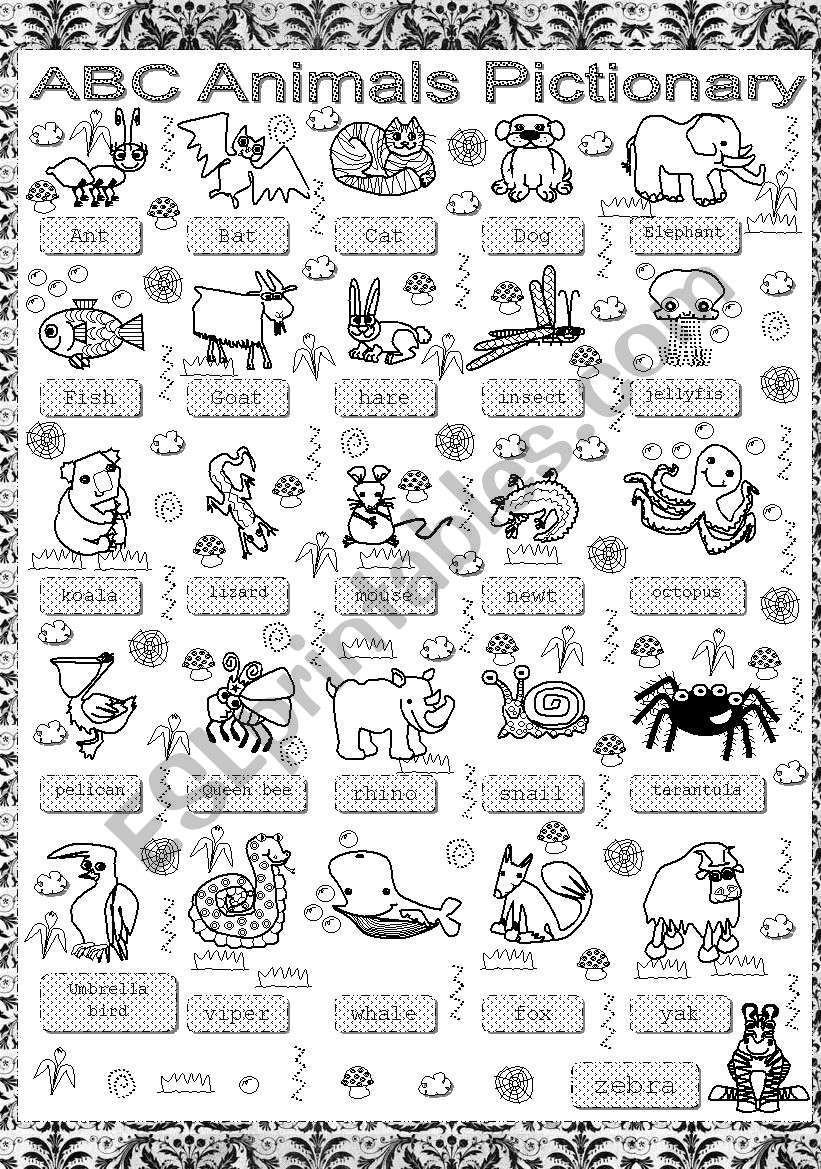 ANIMALS ABC PICTIONARY worksheet