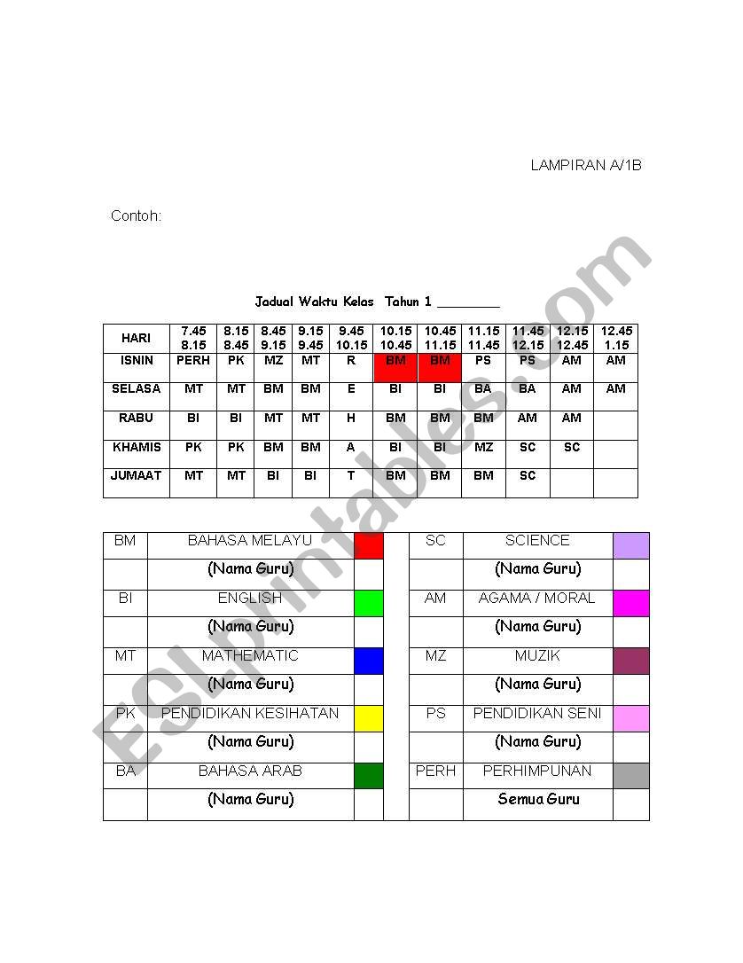 Jadual Waktu worksheet